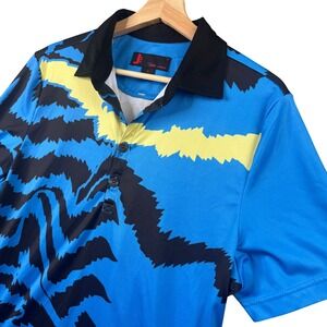 Jamie Sadock Mens Blue Abstract Tiger Stripe Short Sleeve Golf Polo Shirt Size M